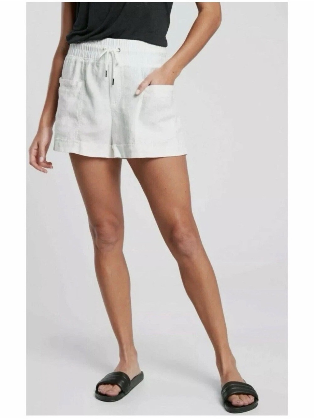 Athleta Cabo Linen 4" Shorts White Stretch